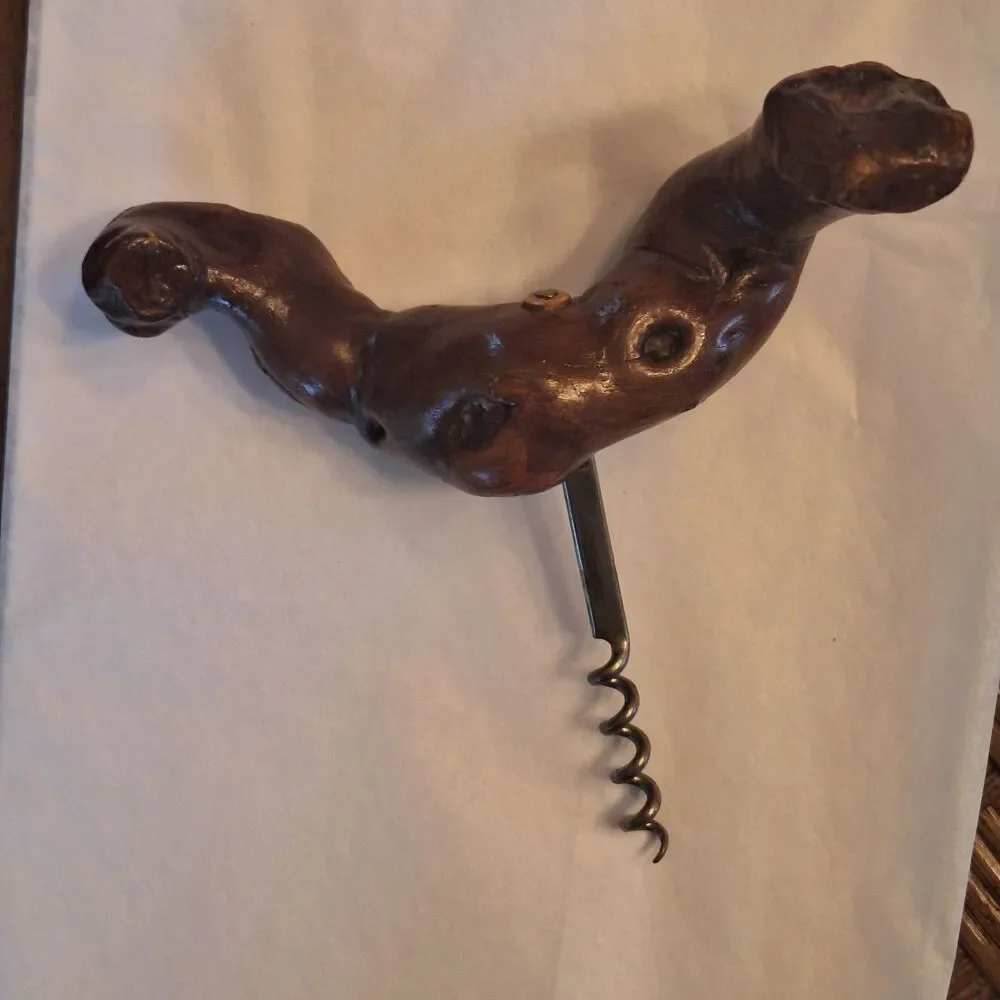 Vintage Grapevine Knotty Wood Corkscrew France Burlwood
